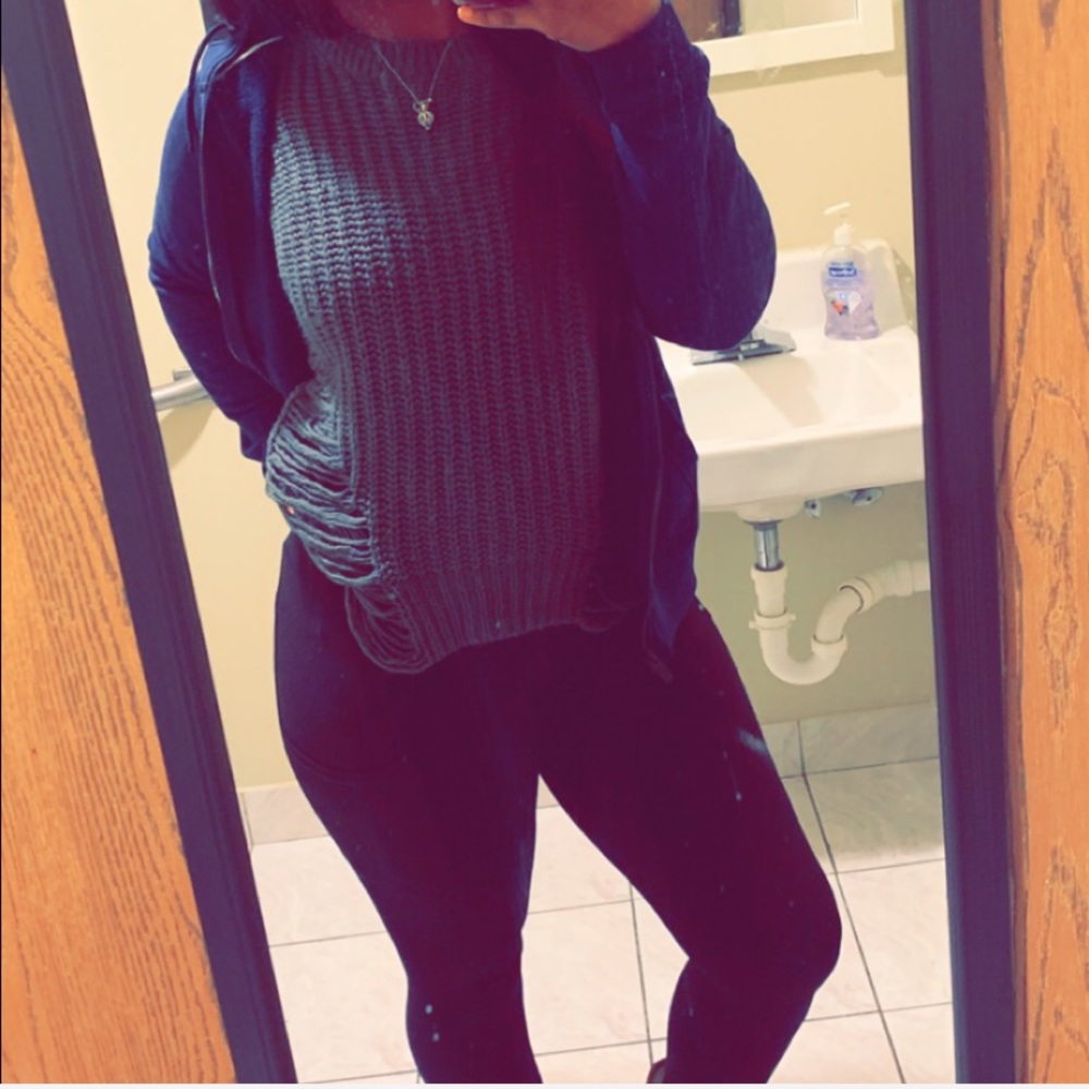 Distressed pullover cardigan sweater